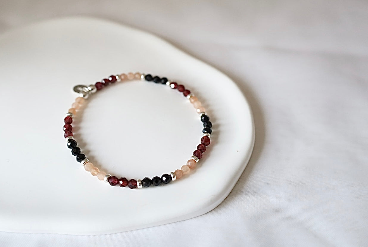Garnet, Black Spinel and Sunstone Mixed Gemstone Bracele