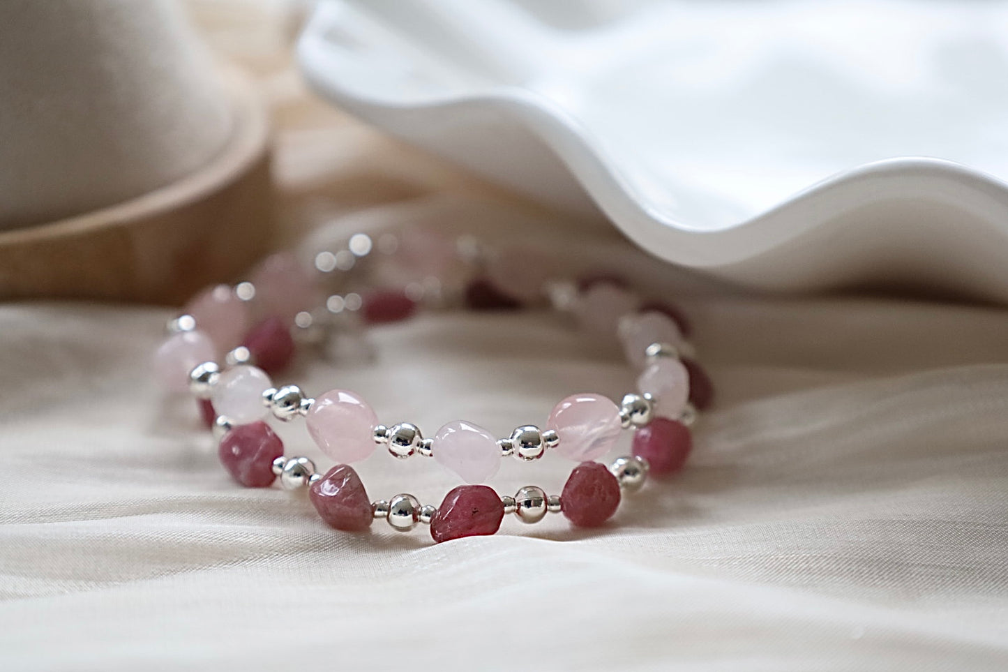 Pink Tourmaline Nugget Gemstone Bracelet | 925 Sterling Silver