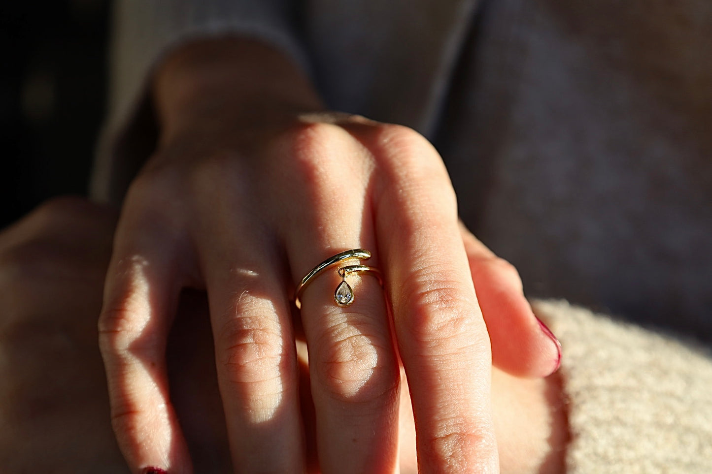 Serenity Teardrop Charm Ring - Gold
