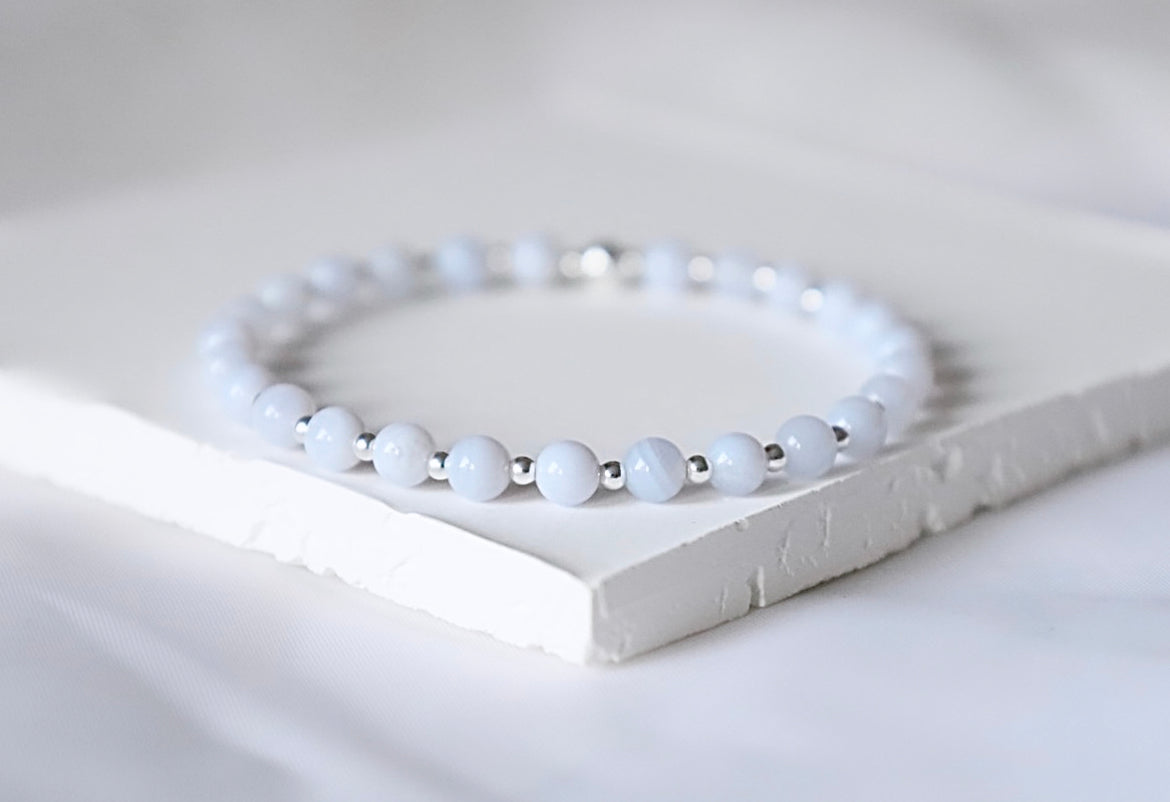 Blue Lace Agate Gemstone Bracelet | 925 Sterling Silver