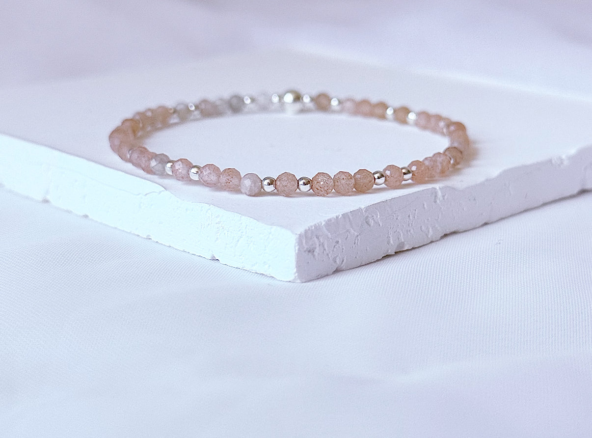 Dainty Sunstone Gemstone Bracelet | 925 Sterling Silver