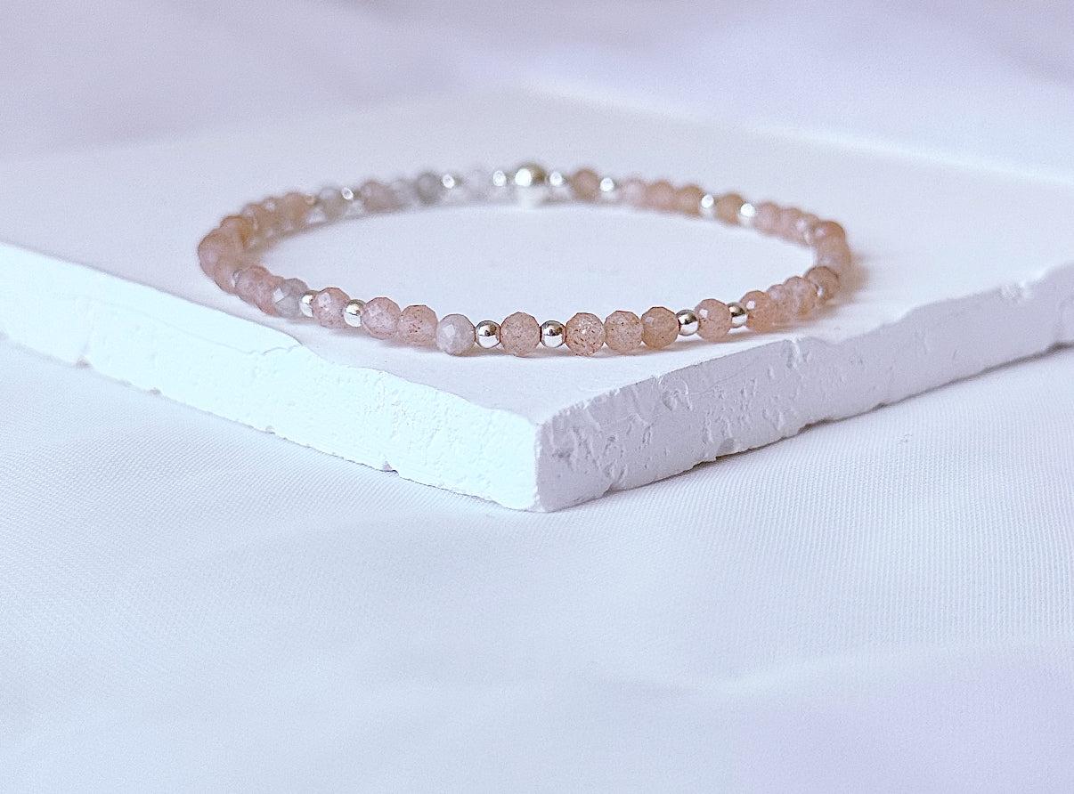 Dainty Sunstone Gemstone Bracelet | 925 Sterling Silver