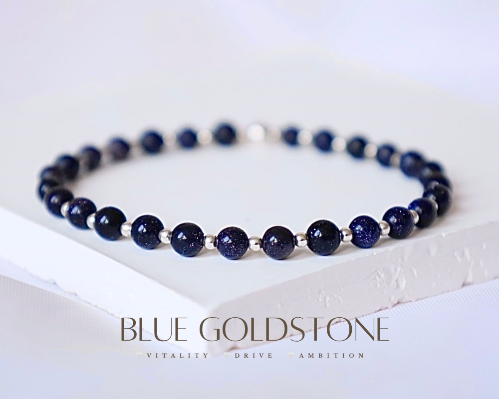 Blue Goldstone Gemstone Bracelet | 925 Sterling Silver
