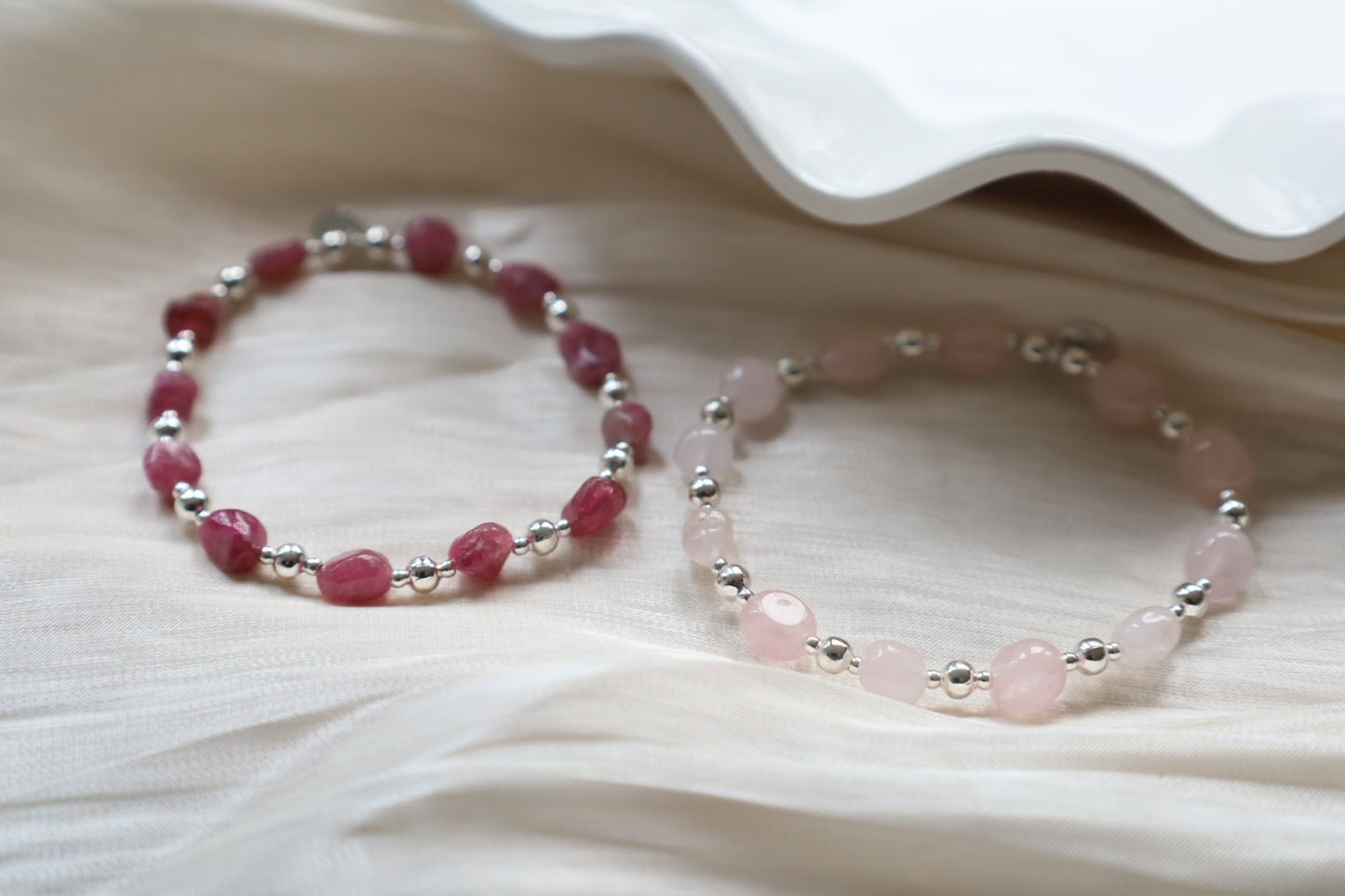 Rose Quartz Nugget Gemstone Bracelet | 925 Sterling Silver