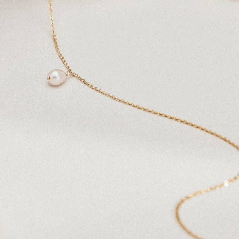 Tiny Freshwater Pearl Necklace- Gold
