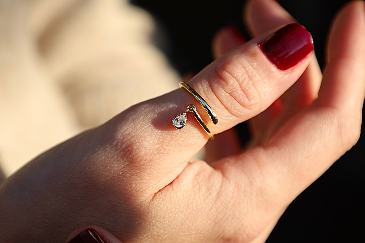 Serenity Teardrop Charm Ring - Gold