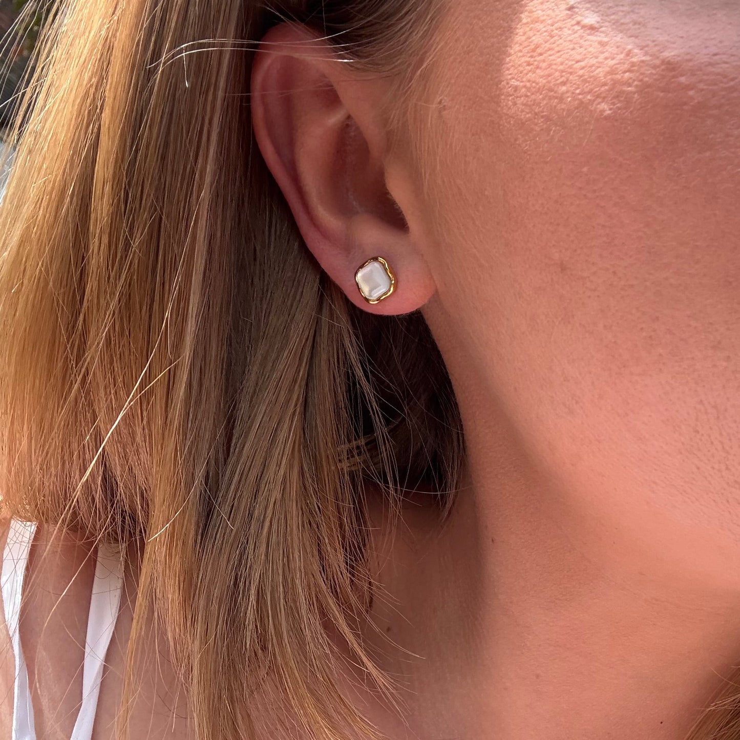 Organic Square Pearl Studs