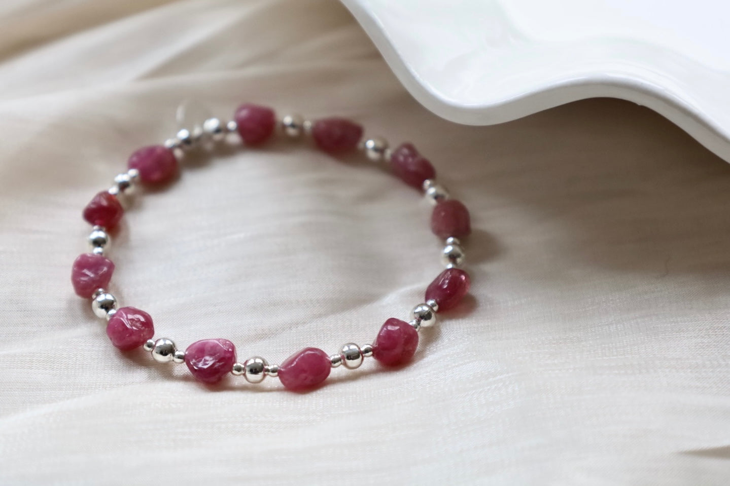 Pink Tourmaline Nugget Gemstone Bracelet | 925 Sterling Silver