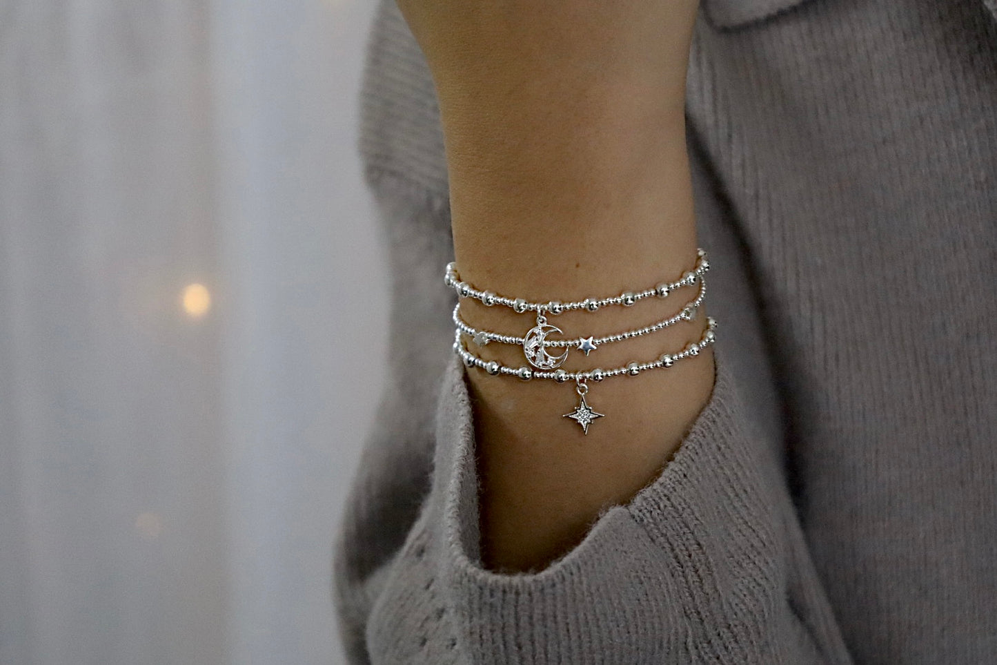 Crystal Cresent Moon Charm Bracelet | 925 Sterling Silver