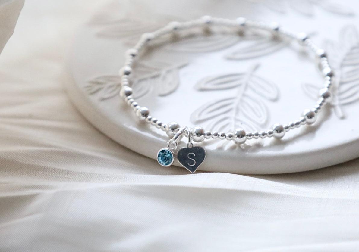Birthstone Bracelet with Heart Inital