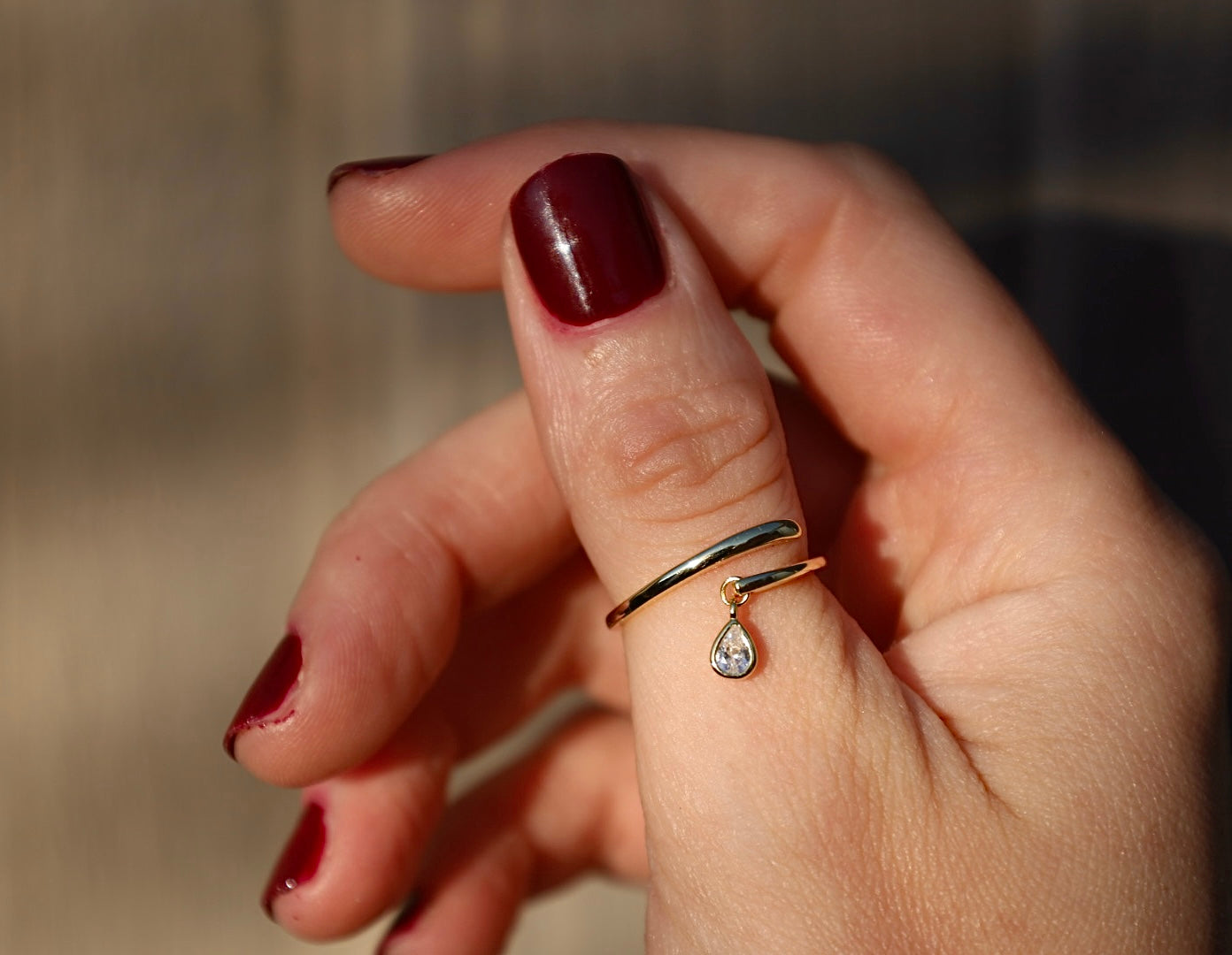 Serenity Teardrop Charm Ring - Gold