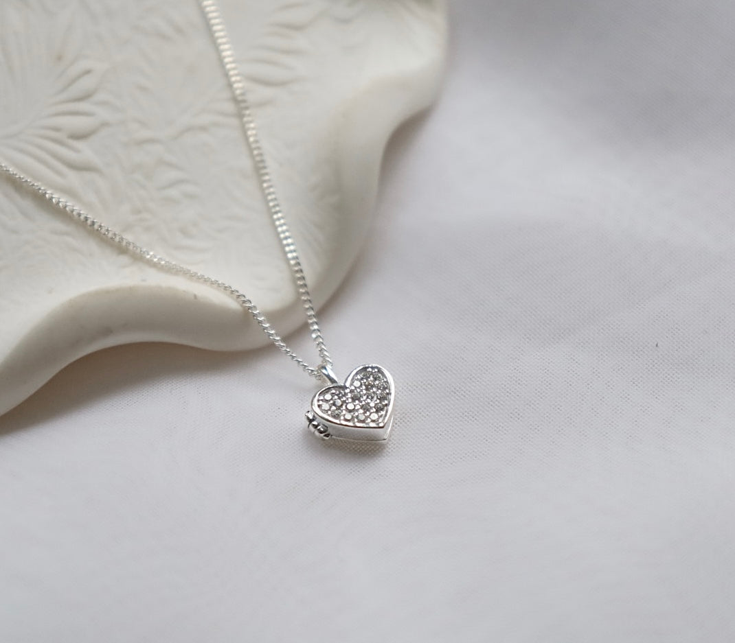 Mini Heart Locket Necklace. 925 Sterling Silver
