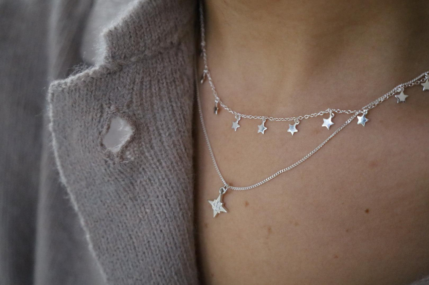 Tiny multi Star Necklace. 925 Sterling Silver