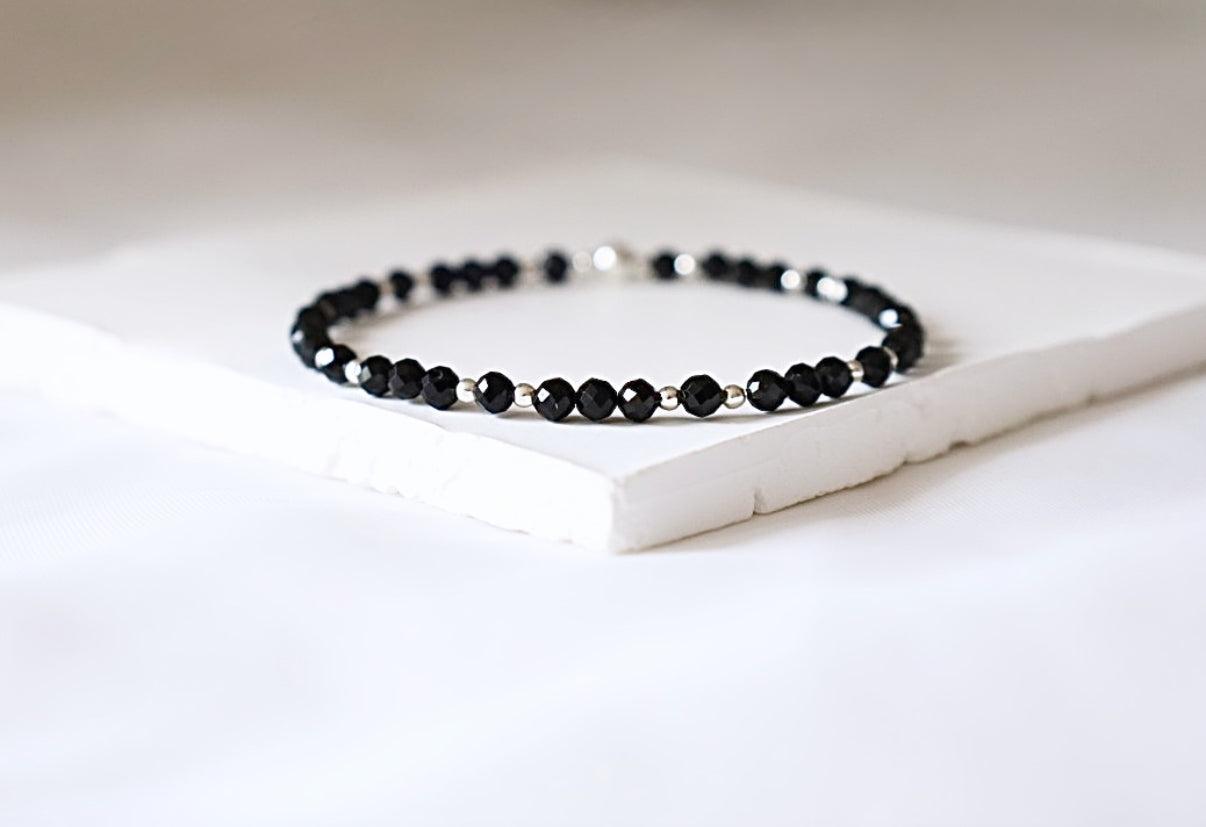 Dainty Black Spinel Gemstone Bracelet | 925 Sterling Silver