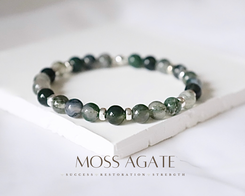 Moss Agate Gemstone Bracelet | 925 Sterling Silver