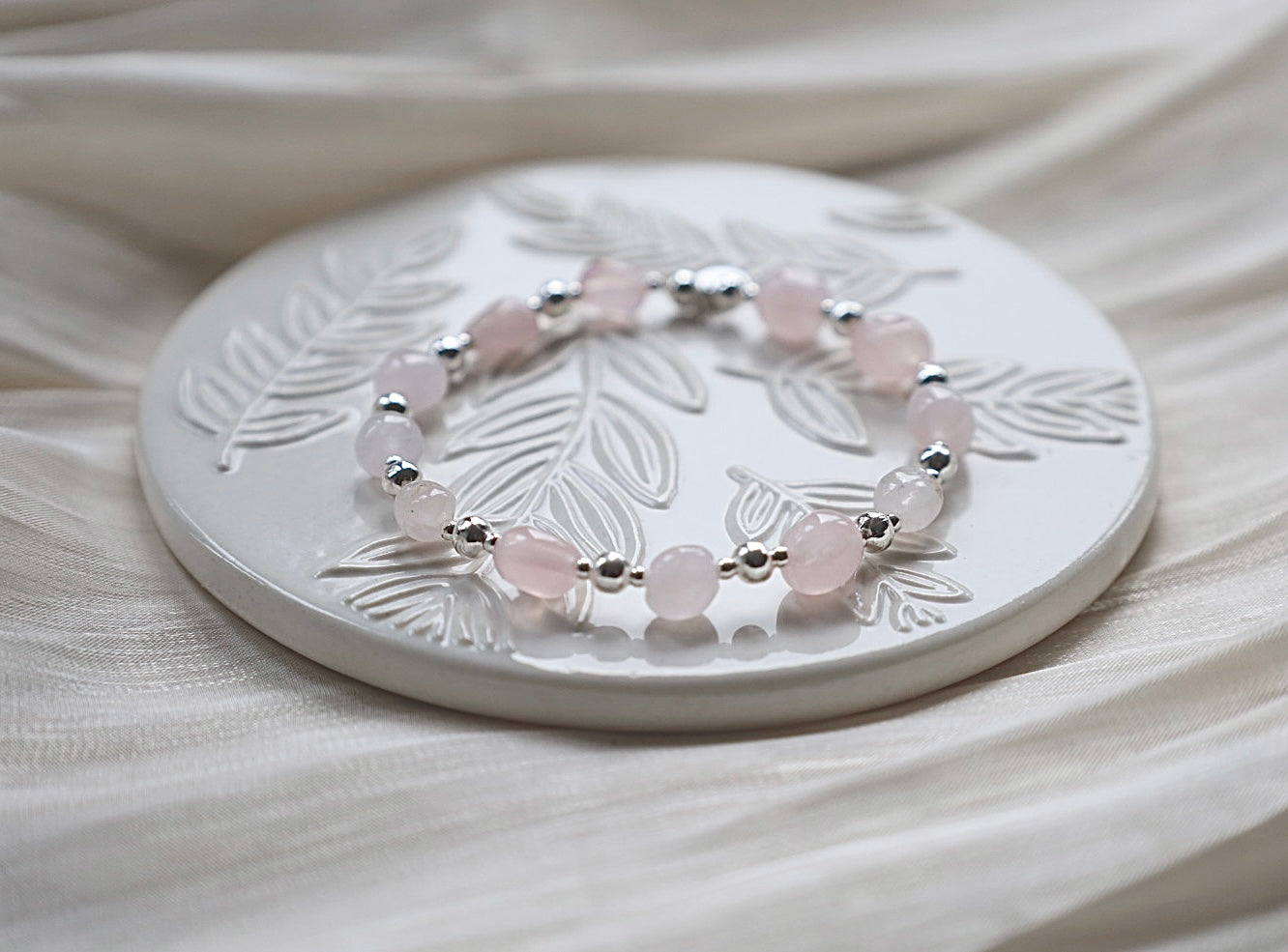 Rose Quartz Nugget Gemstone Bracelet | 925 Sterling Silver