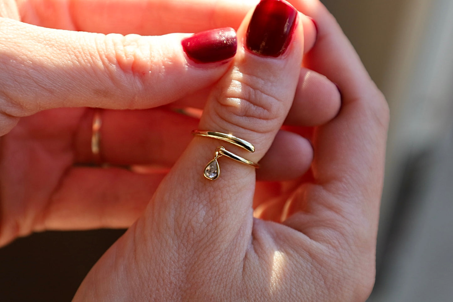 Serenity Teardrop Charm Ring - Gold