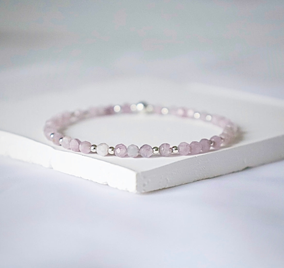 Dainty Kunzite Gemstone Bracelet | 925 Sterling Silver