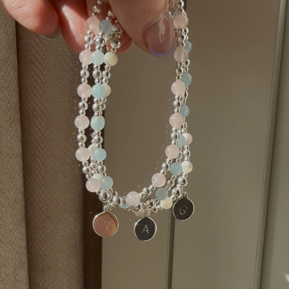 Personalised Rose Quartz Initial Bracelet