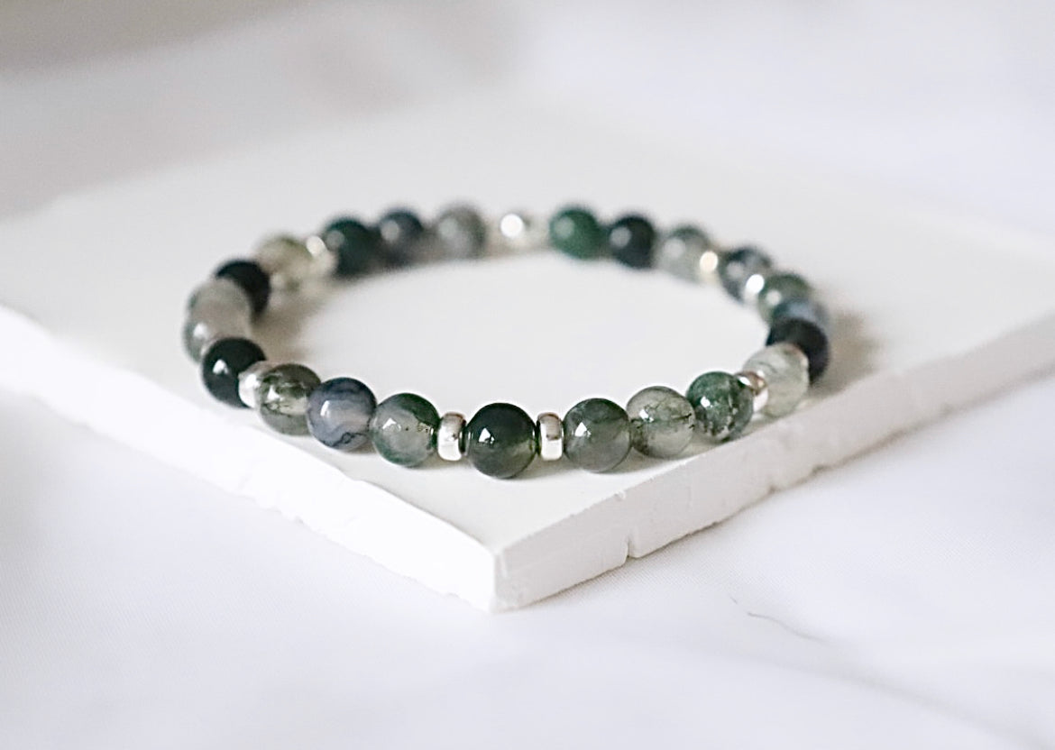 Moss Agate Gemstone Bracelet | 925 Sterling Silver