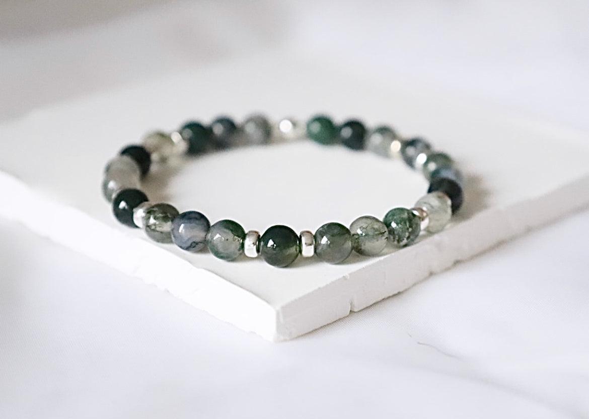 Moss Agate Gemstone Bracelet | 925 Sterling Silver