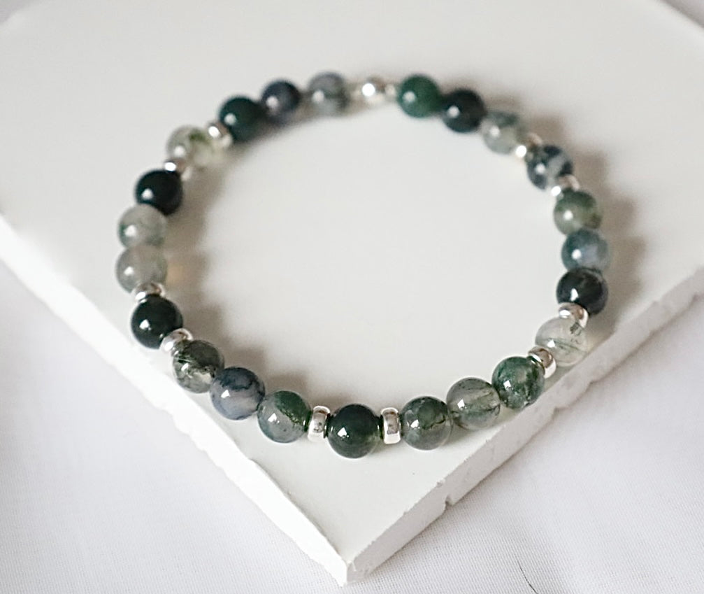 Moss Agate Gemstone Bracelet | 925 Sterling Silver