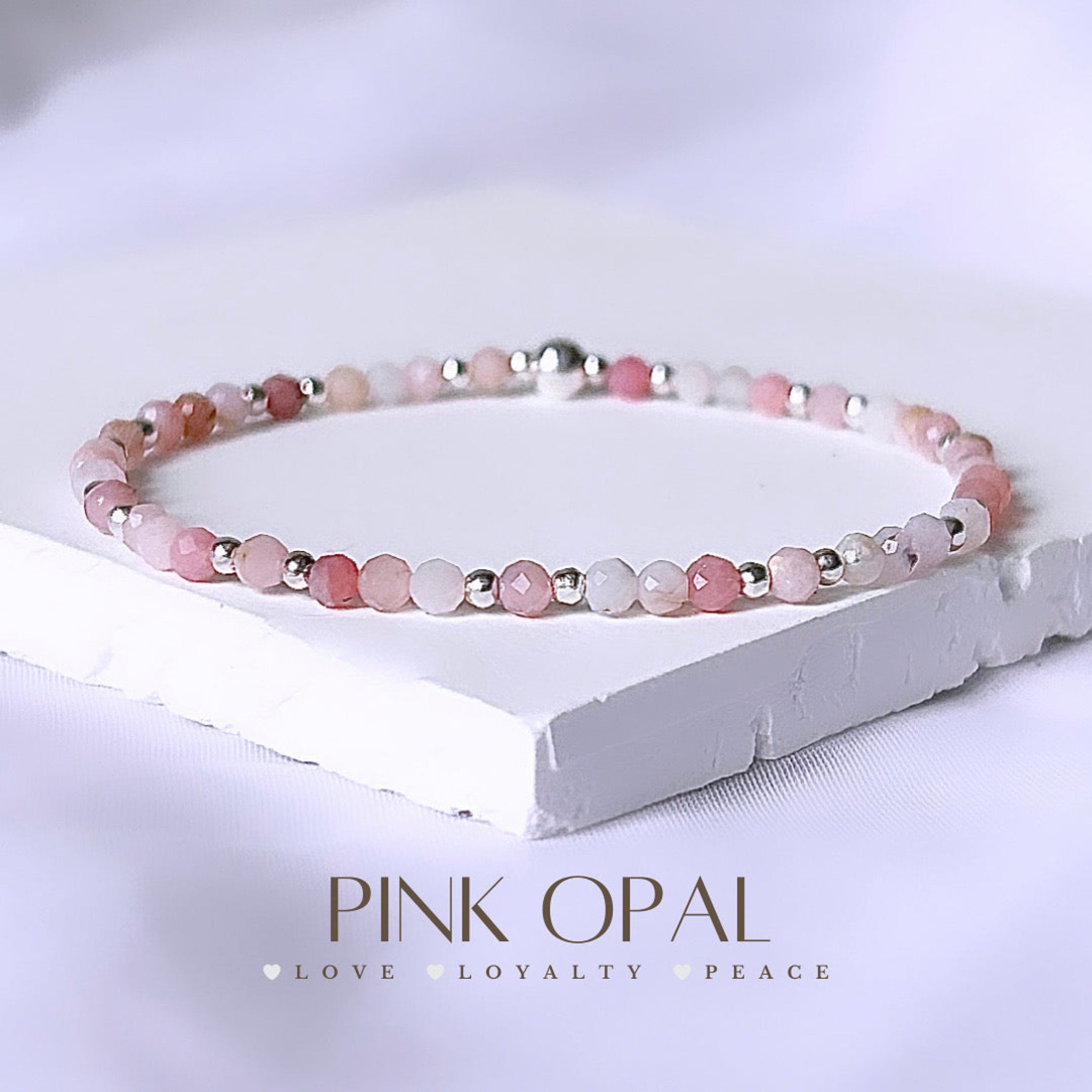 Pink Opal Gemstone Bracelet 925 Sterling Silver - Main Image