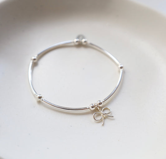 Dainty Bow Charm Bracelet. 925 Sterling Silver