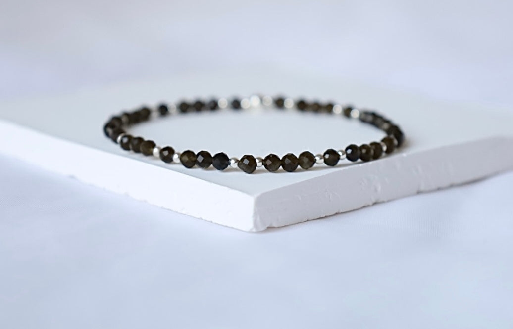 Dainty Golden Obsidian Gemstone Bracelet | 925 Sterling Silver