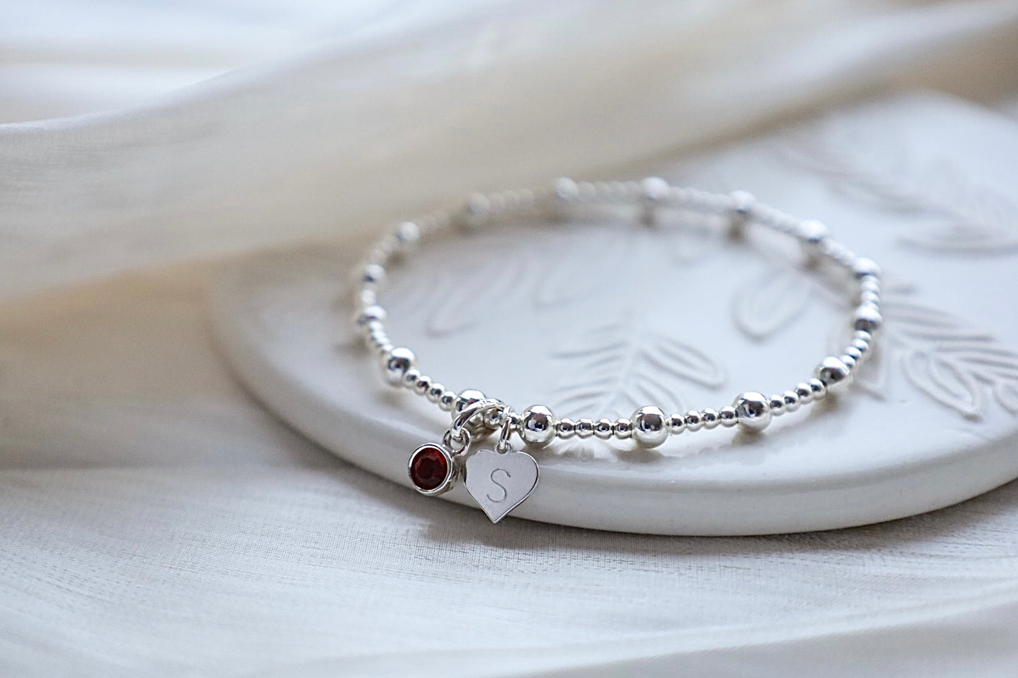 Birthstone Bracelet with Heart Inital