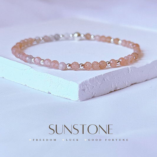Dainty Sunstone Gemstone Bracelet | 925 Sterling Silver