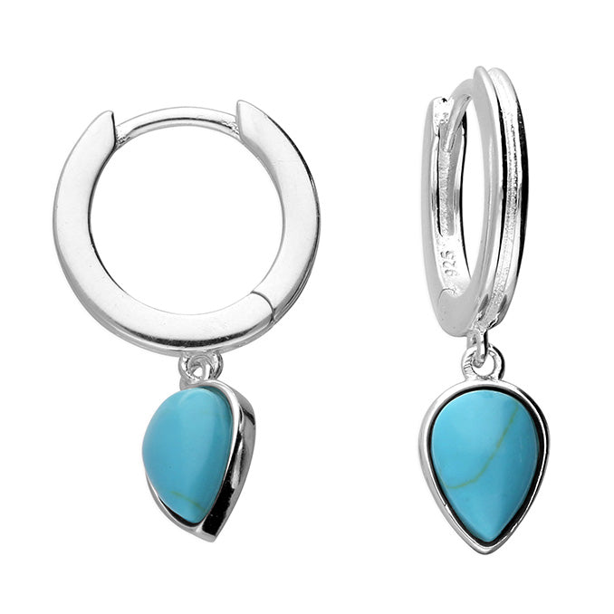 Pear- Shaped Turquoise Huggies. 925 Silver Silver