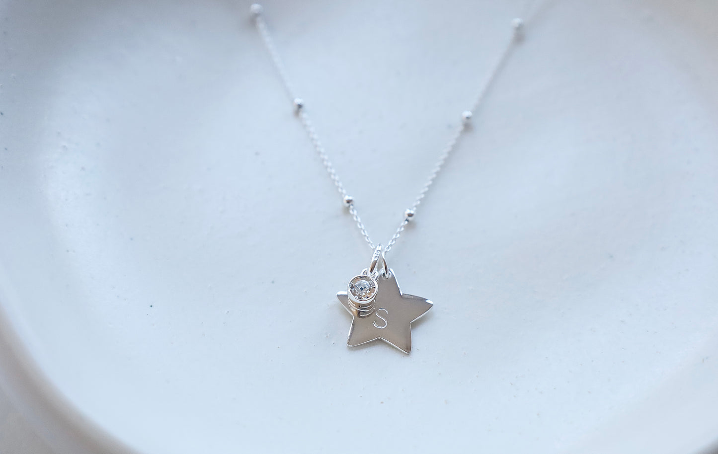 Personalised Star Pendant with birthstone charm- 925 Sterling Silver
