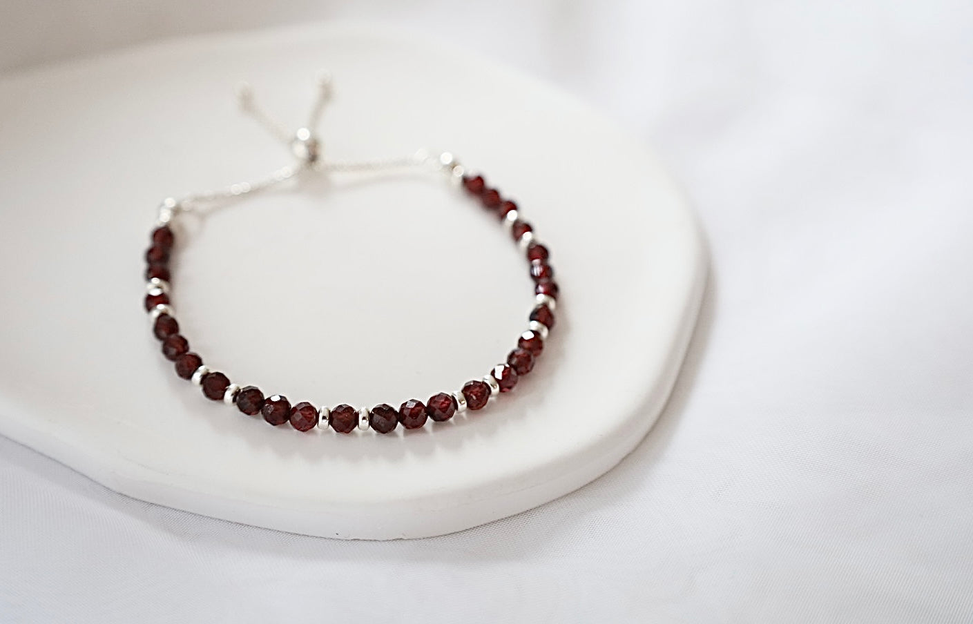Dainty Garnet Adjustable Bracelet | 925 Sterling Silver | January Birthstone