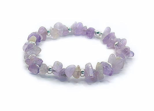 Lilac Amethyst Chip Stone Healing Bracelet | 925 Sterling Silver