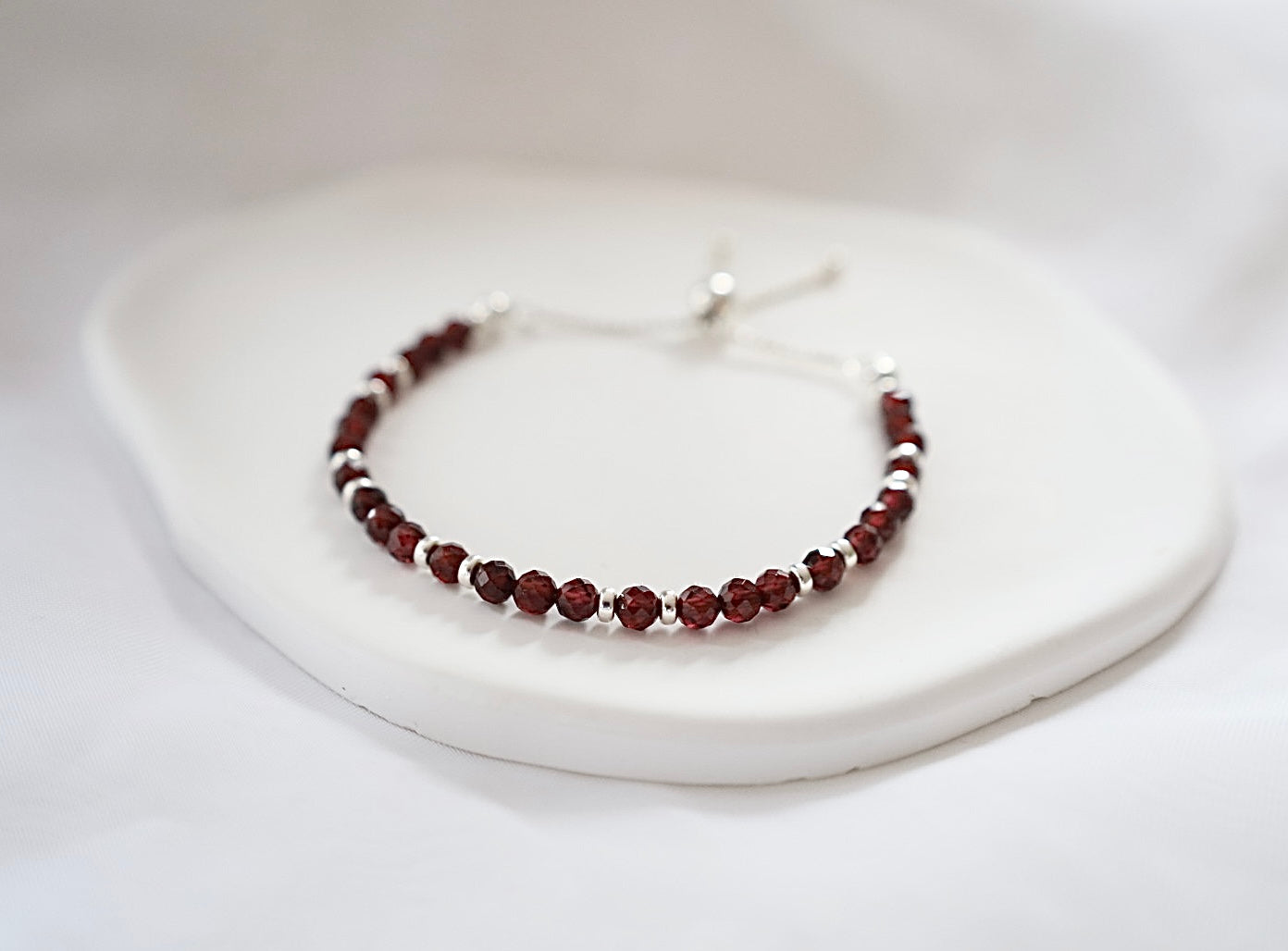 Dainty Garnet Adjustable Bracelet | 925 Sterling Silver | January Birthstone