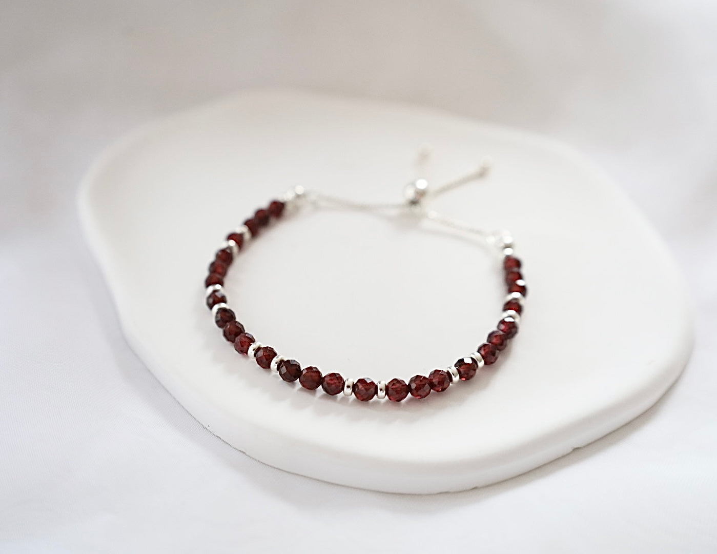 Dainty Garnet Adjustable Bracelet | 925 Sterling Silver | January Birthstone