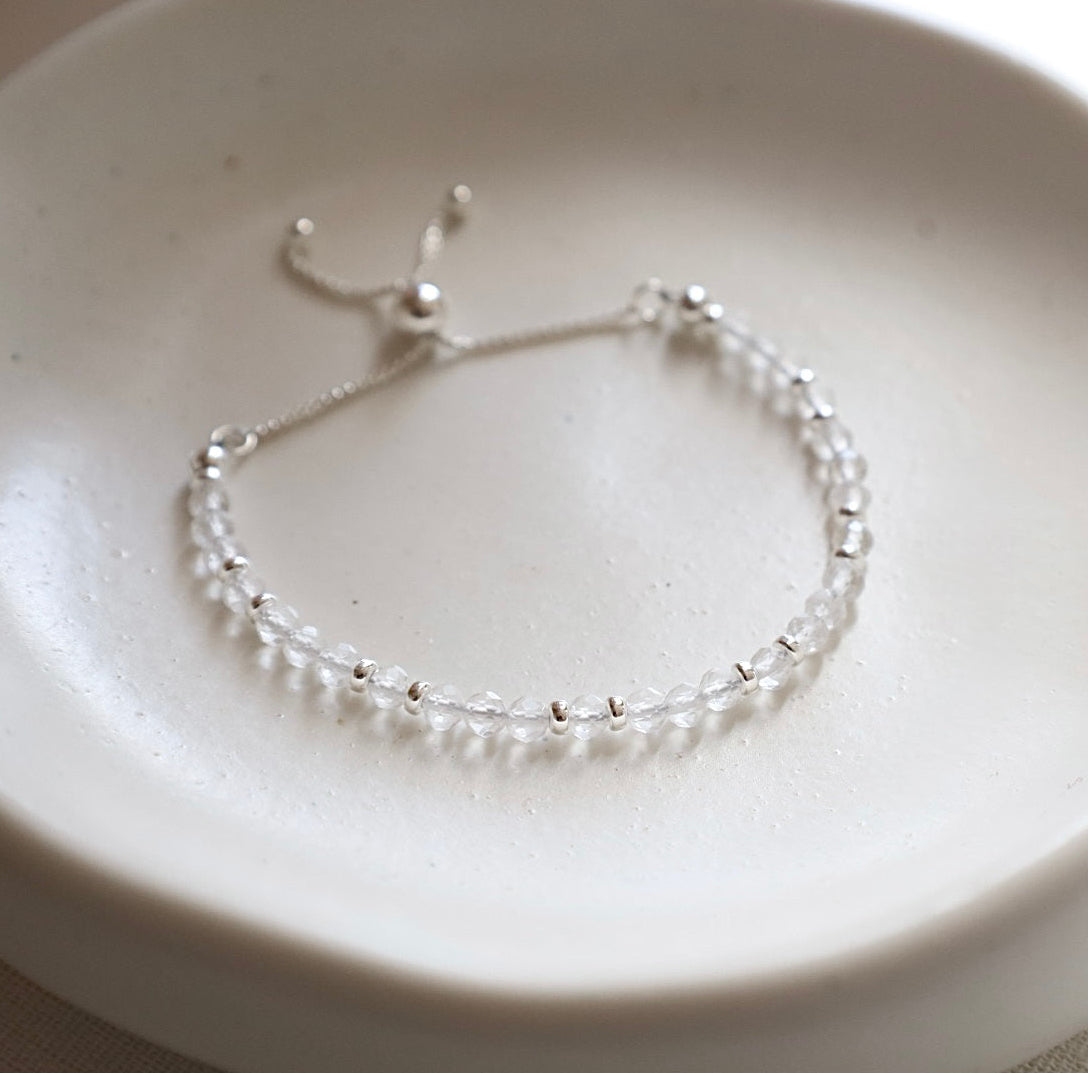 Dainty Clear Quartz Adjustable Bracelet | 925 Sterling Silver | April Birthstone