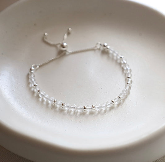 Dainty Clear Quartz Adjustable Bracelet | 925 Sterling Silver | April Birthstone