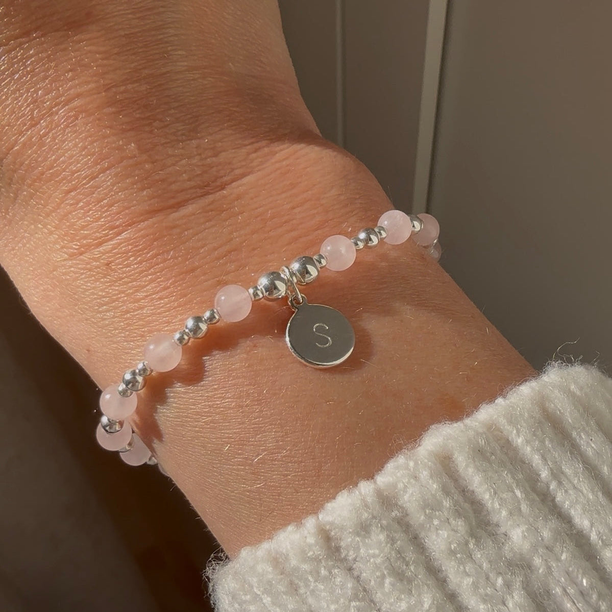 Personalised Rose Quartz Initial Bracelet
