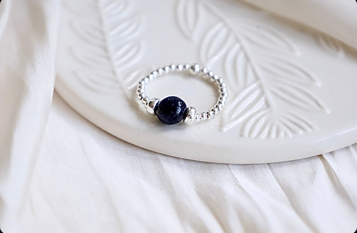 Blue Goldstone Pebble Ring