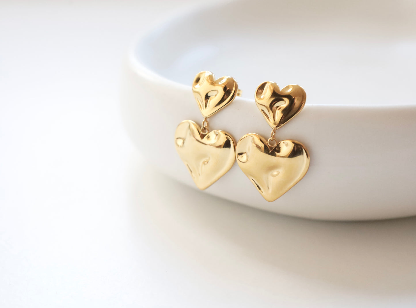 Molten Gold Double Heart Drop Earrings