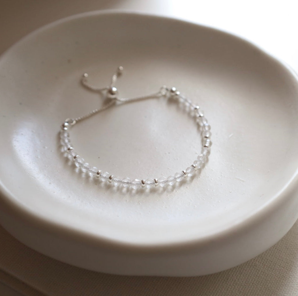 Dainty Clear Quartz Adjustable Bracelet | 925 Sterling Silver | April Birthstone