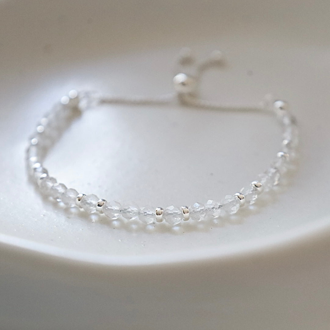 Dainty Clear Quartz Adjustable Bracelet | 925 Sterling Silver | April Birthstone
