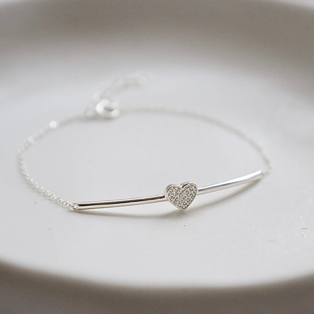Dainty Heart Bar Bracelet | 925 Sterling Silver