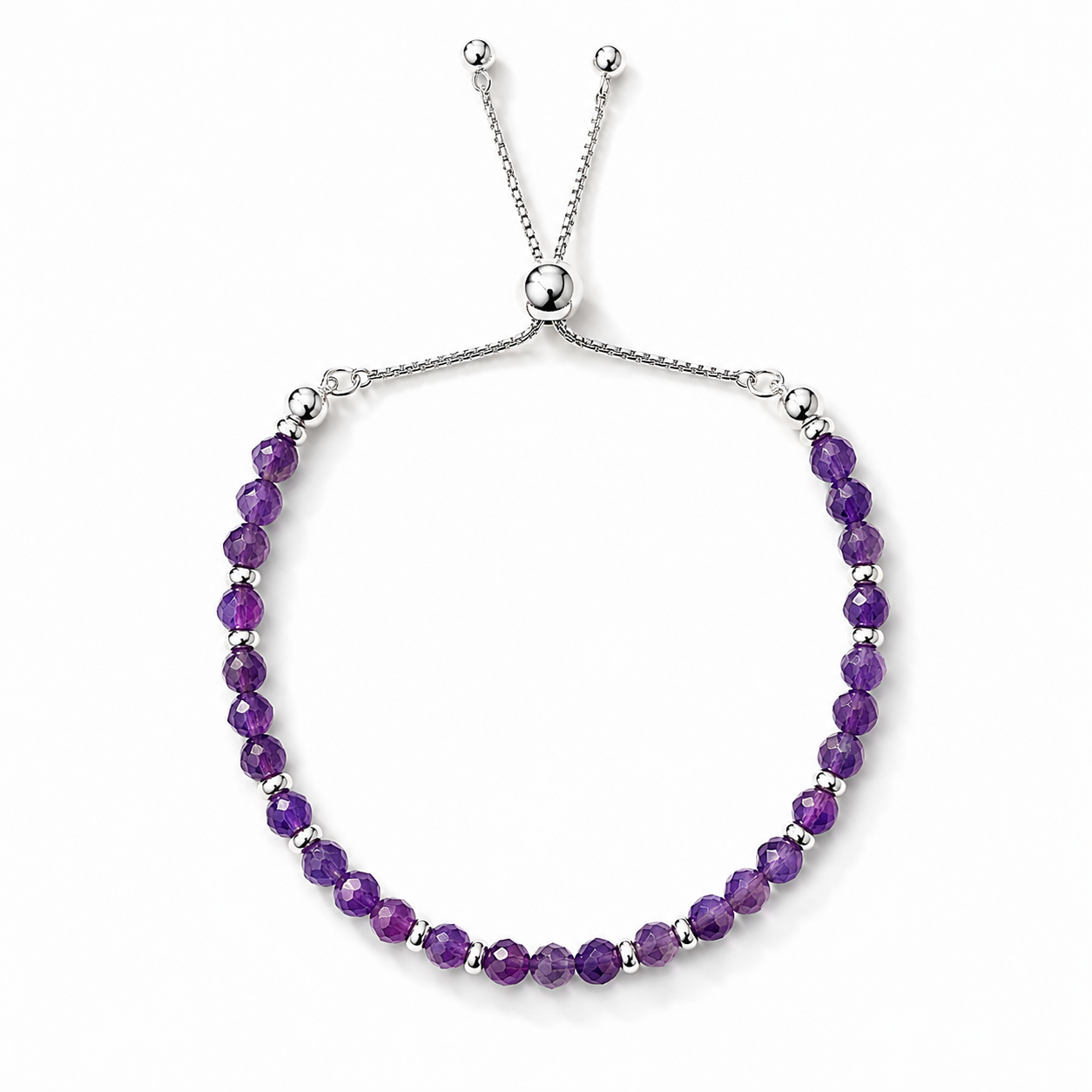 Dainty Amethyst Adjustable Bracelet | 925 Sterling Silver | Febuary Birthstone