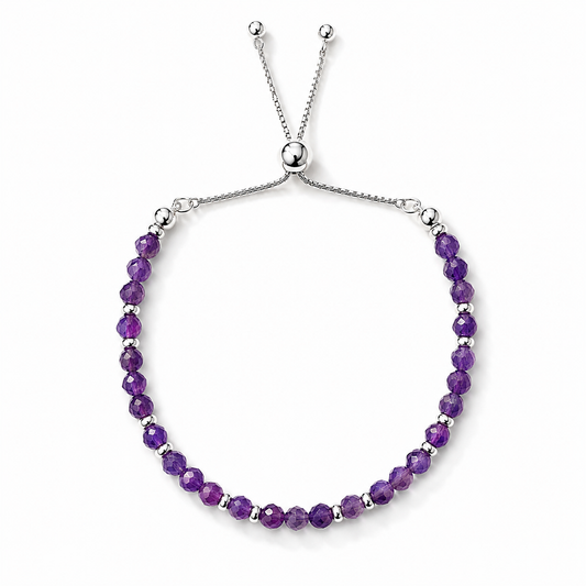 Dainty Amethyst Adjustable Bracelet | 925 Sterling Silver | Febuary Birthstone