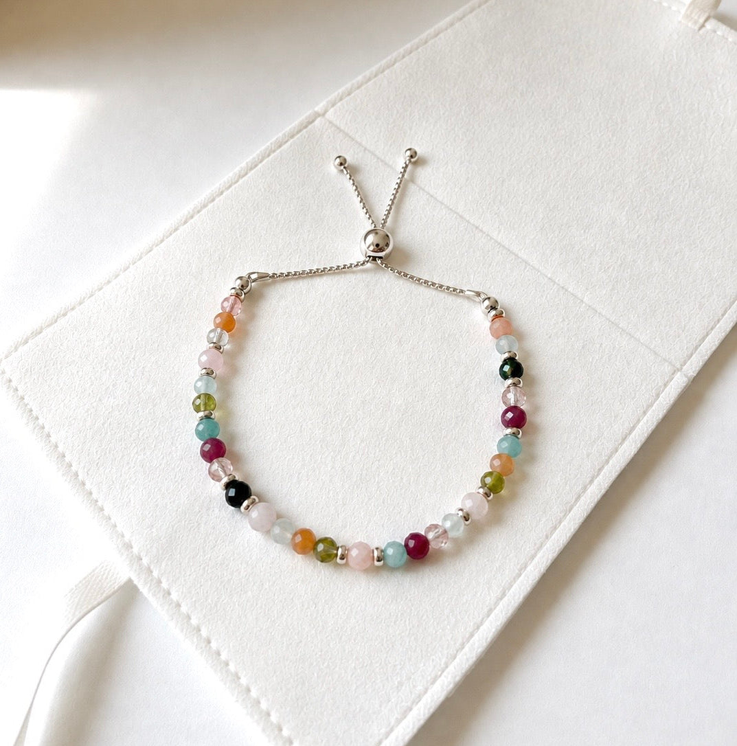 Mixed Gemstone Adjustable Bracelet | 925 Sterling Silver