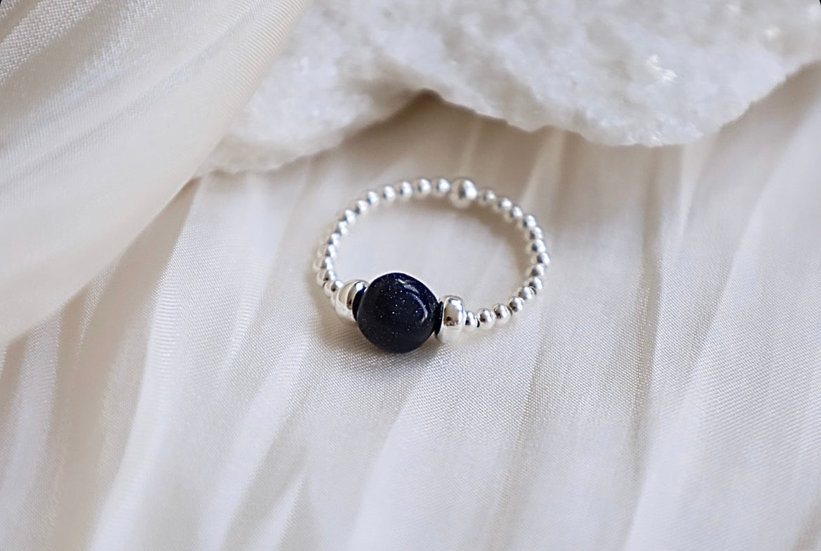 Blue Goldstone Pebble Ring