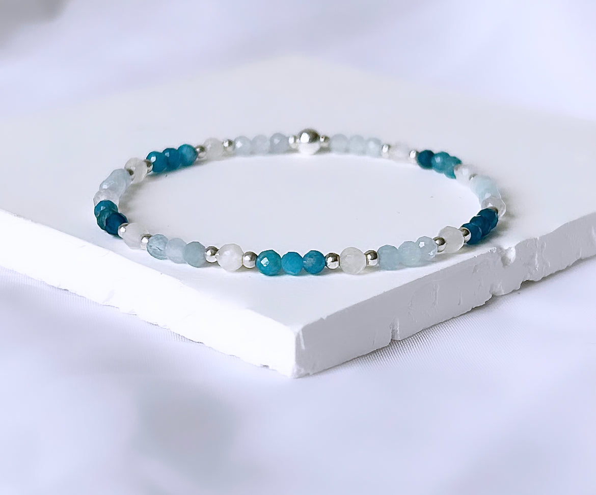 Aquamarine, Moonstone and Apatite Mixed Gemstone Bracele